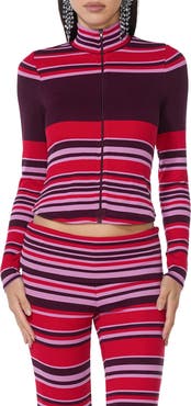 AFRM Navarro Full Zip Striped Rib Mock Neck Top