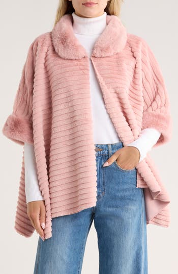 Nanette Lepore Collared Faux Fur Ruana In Pink