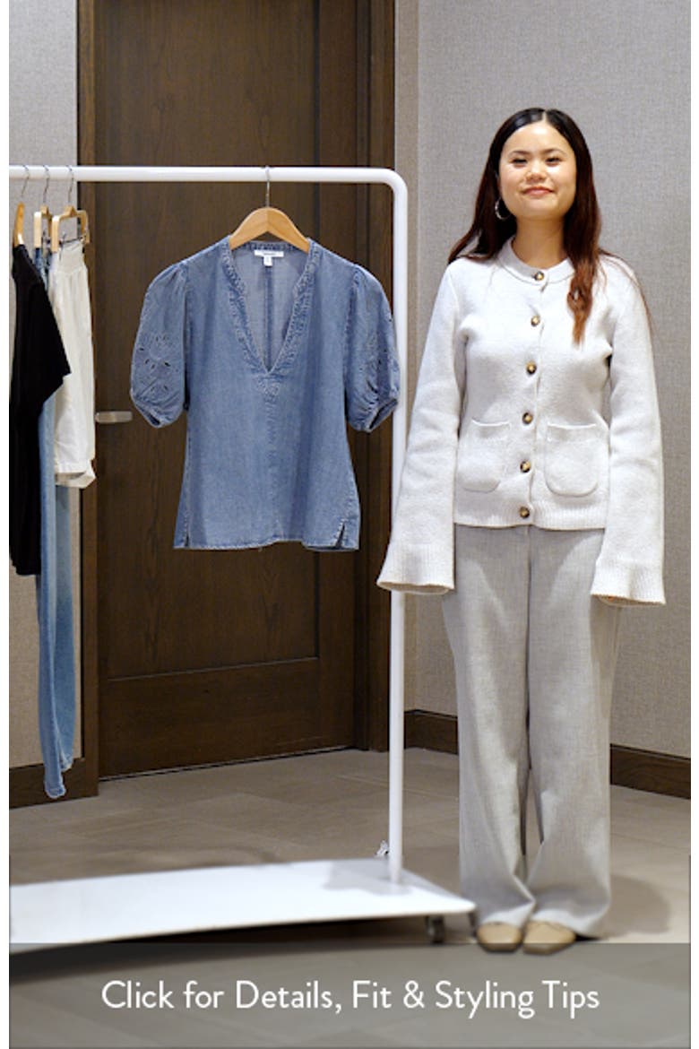Cayden Embroidered Puff Sleeve Chambray Top video