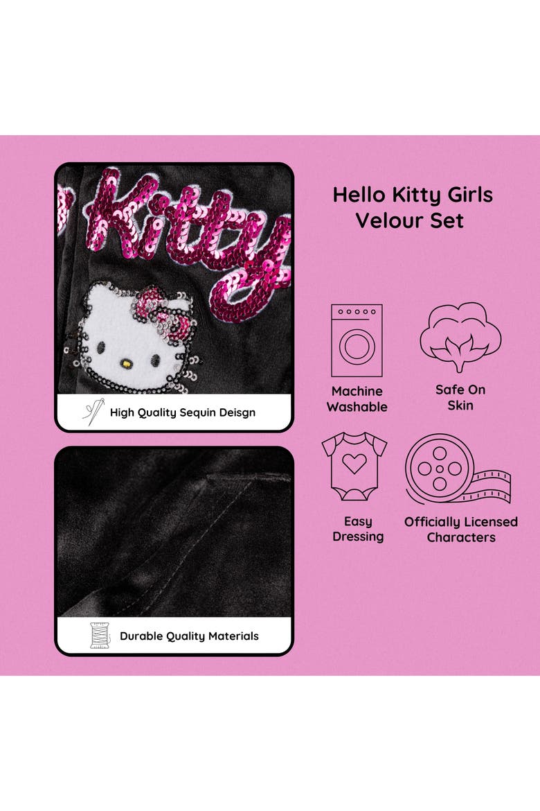 Velour Hoodie and Pants Set, Alternate, color, Hello Kitty Black