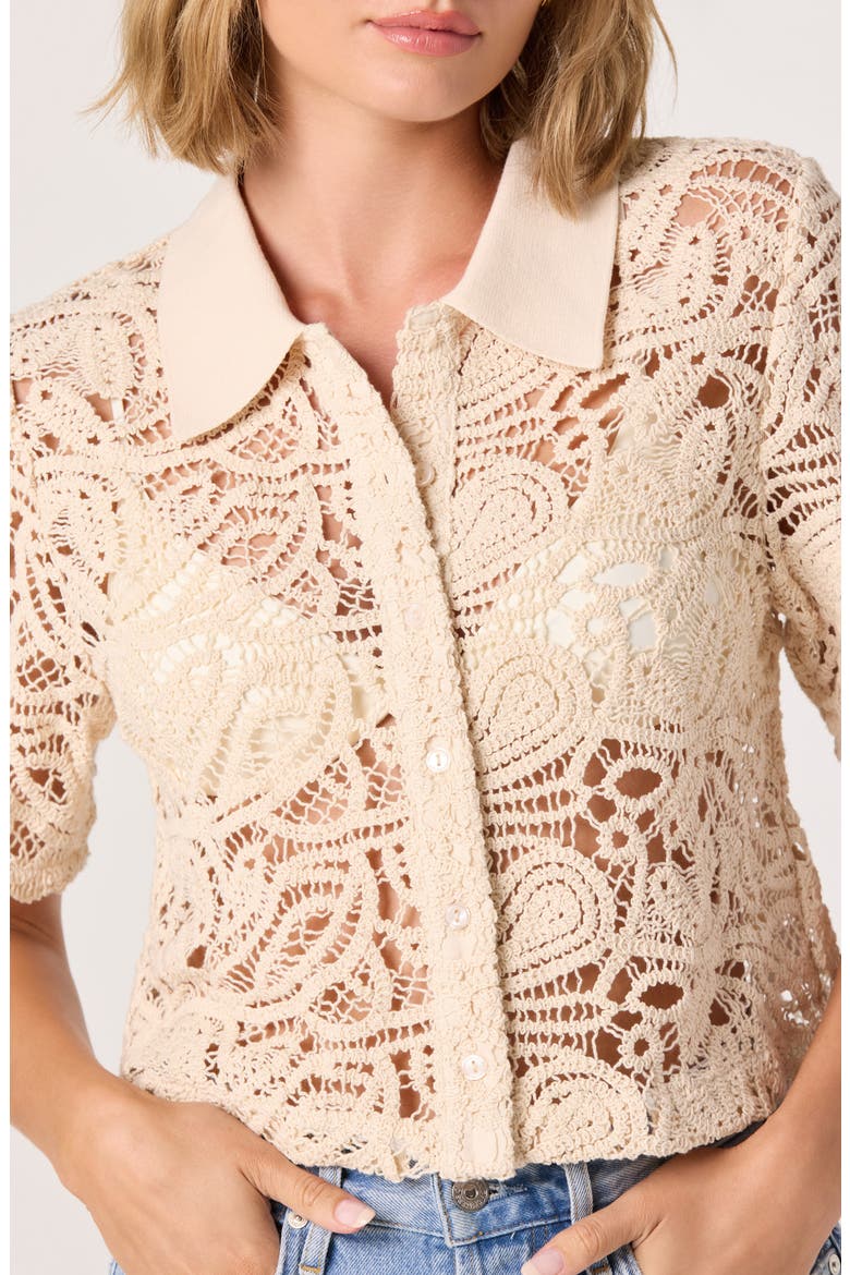Loren Lace Short Sleeve Shirt, Alternate, color, NATURAL