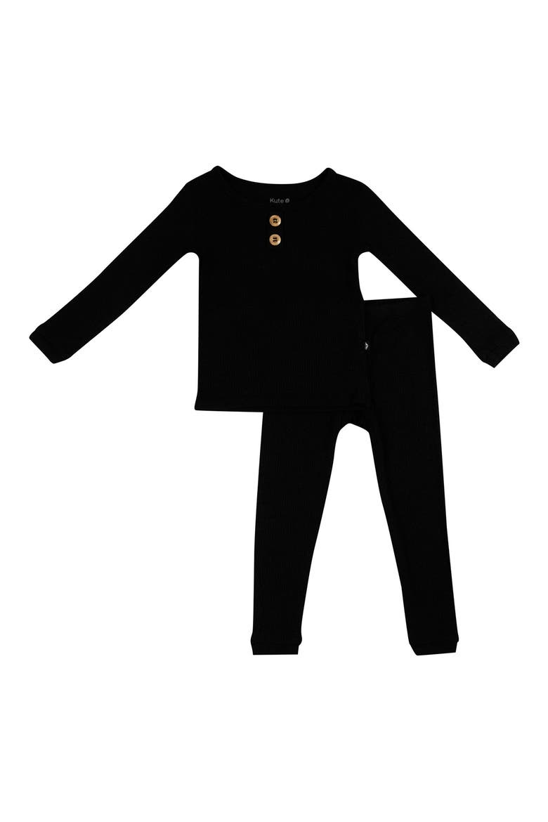 Kids' Rib Henley Fitted Two-Piece Pajamas, Main, color, MIDNIGHT