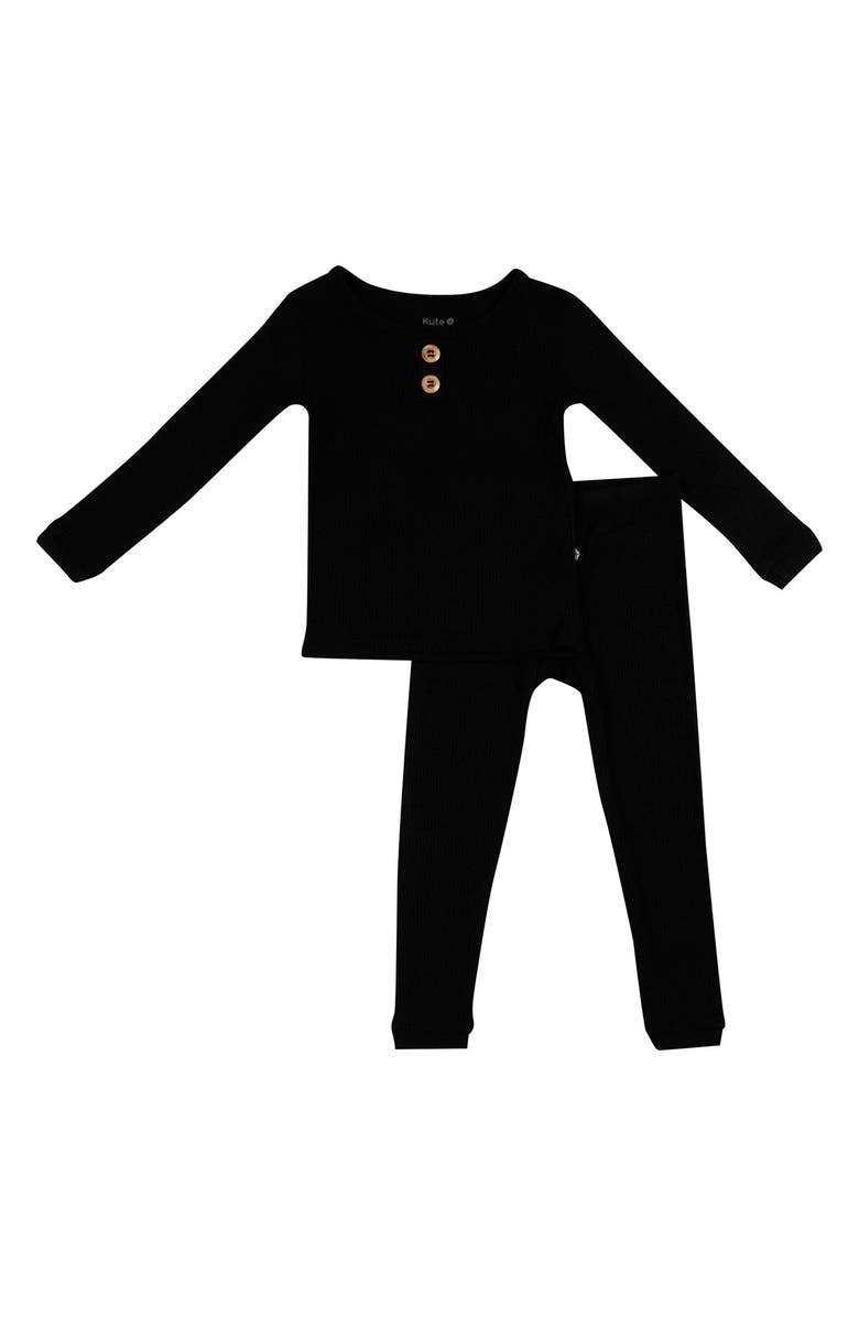 Kyte BABY Kids' Rib Henley Fitted Two-Piece Pajamas, Main, color, Midnight
