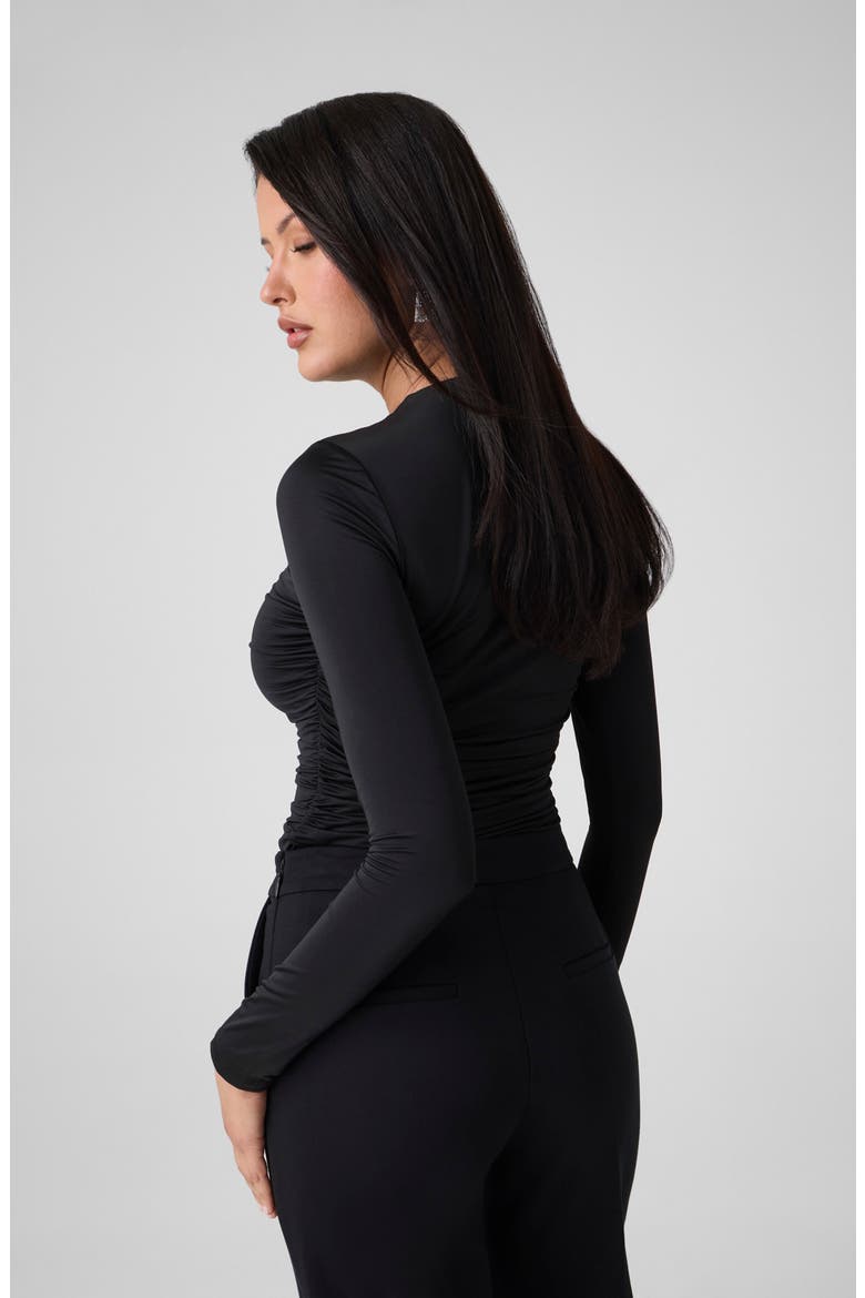 Ezme Ruched Mock Neck Top, Alternate, color, JBLACK-BLACK