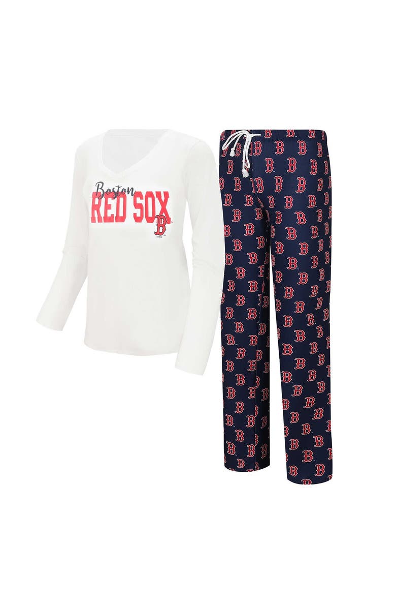 CONCEPTS SPORT Women's Concepts Sport White/Navy Boston Red Sox Long Sleeve V-Neck T-Shirt & Gauge Pants Sleep Set, Main, color, White