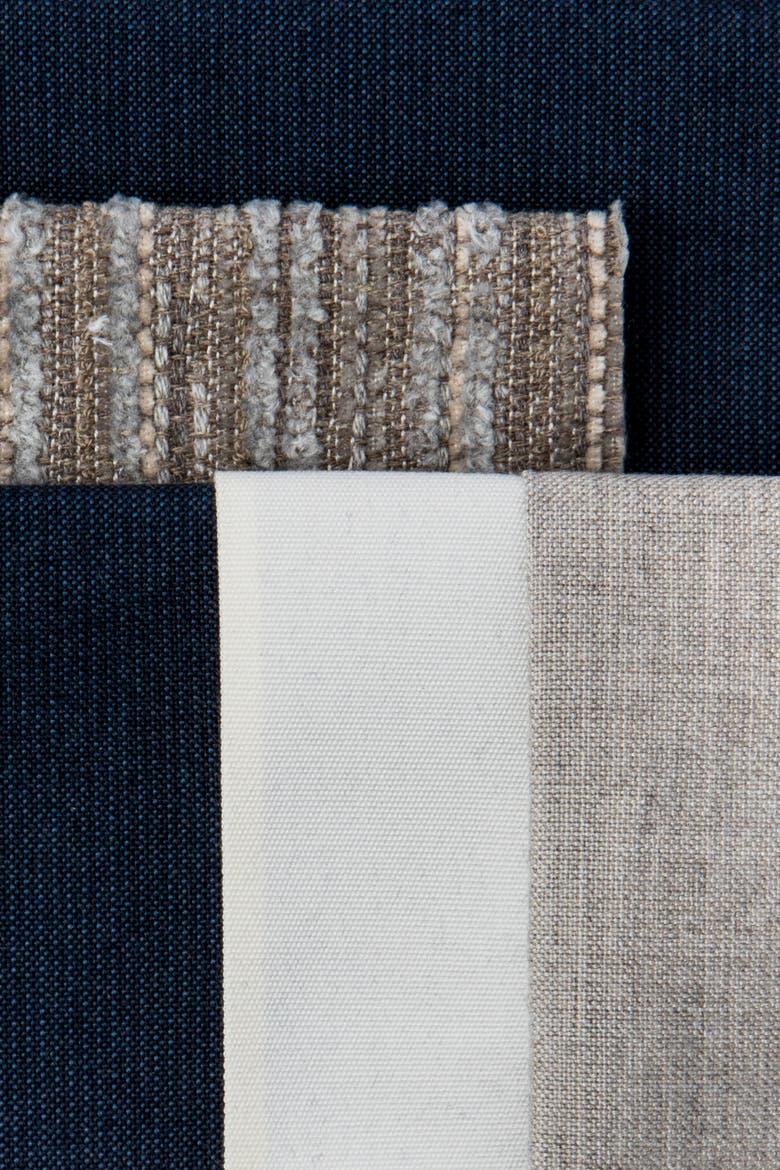 Nevis panelled dimensional banded Indoor & Outdoor Woven Accent Pillow, Alternate, color, Indigo