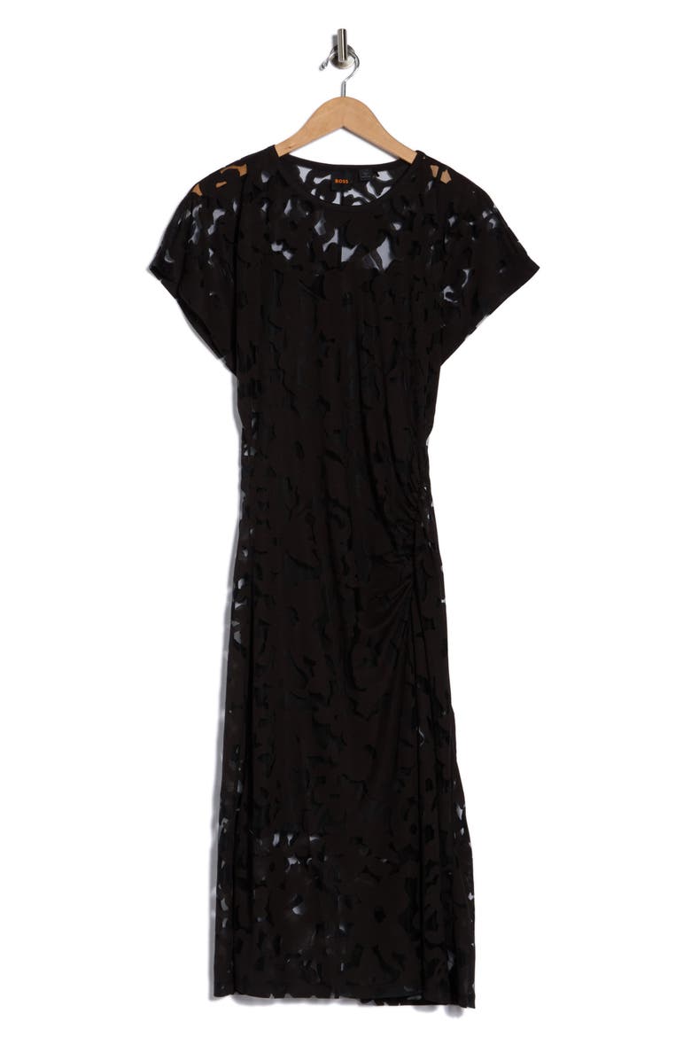 Ebuna Floral Semi Sheer T-Shirt Dress, Alternate, color, BLK