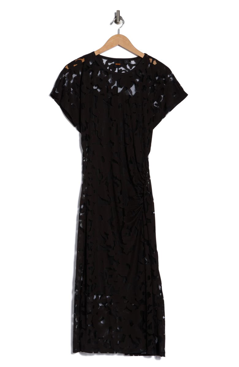 BOSS Orange Ebuna Floral Semi Sheer T-Shirt Dress, Main, color, Black