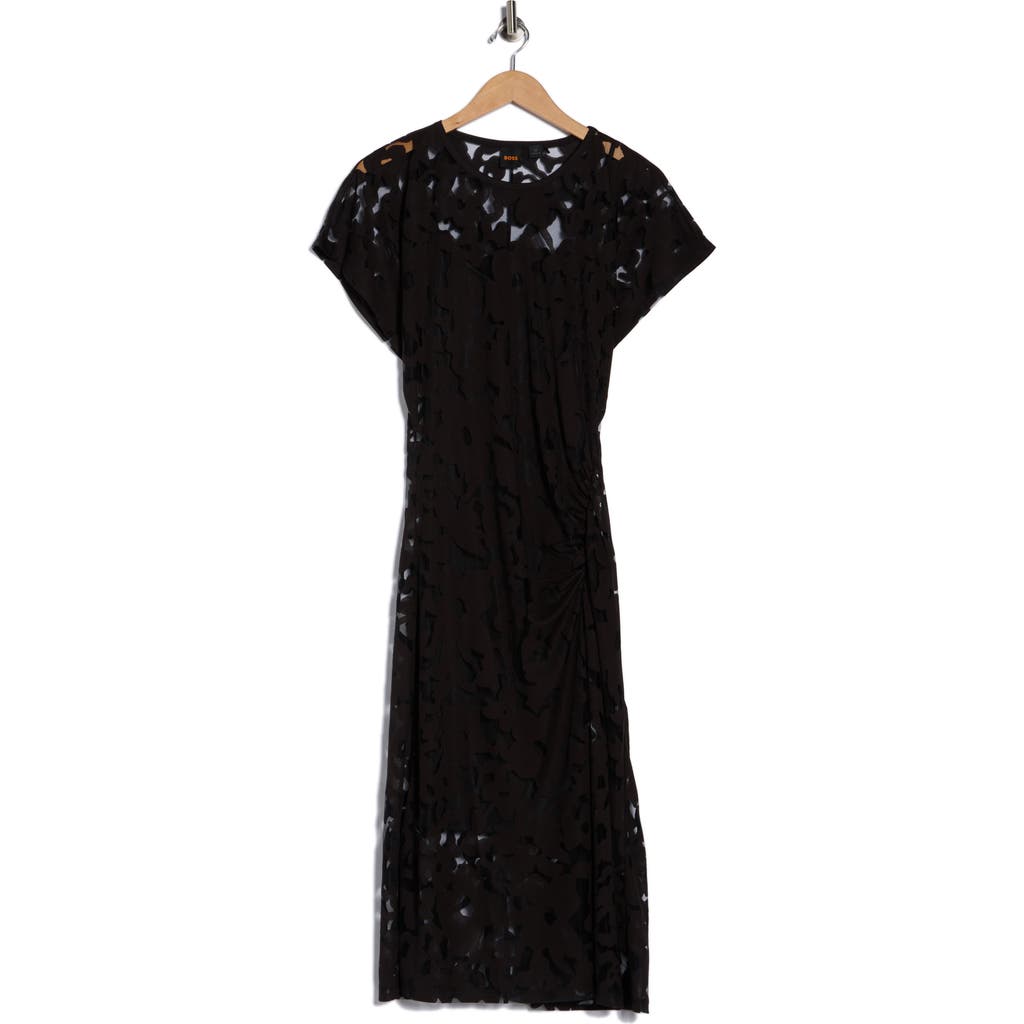 Hugo Boss Boss Orange Ebuna Floral Semi Sheer T-shirt Dress In Black