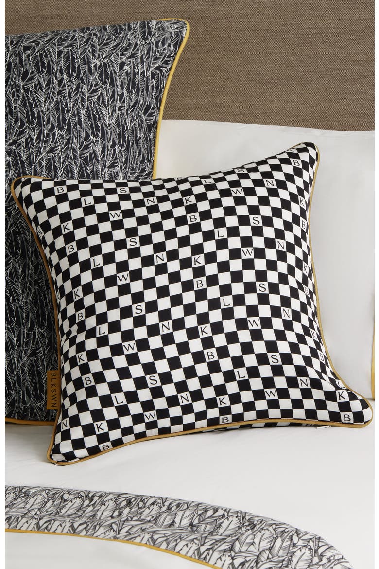 Checkerboard Silk Decorative Cushion, Alternate, color, Black & White