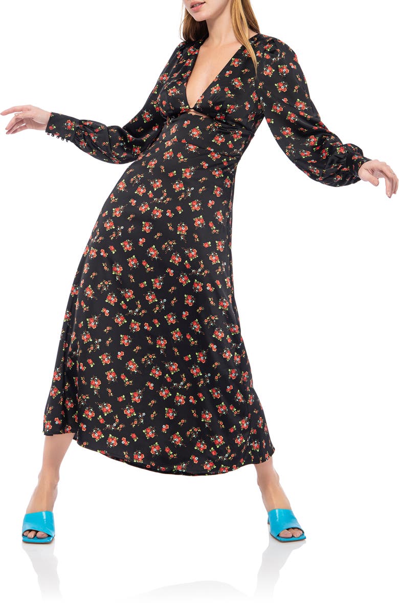 AFRM Viola Cutout Long Sleeve Midi Dress, Alternate, color, 