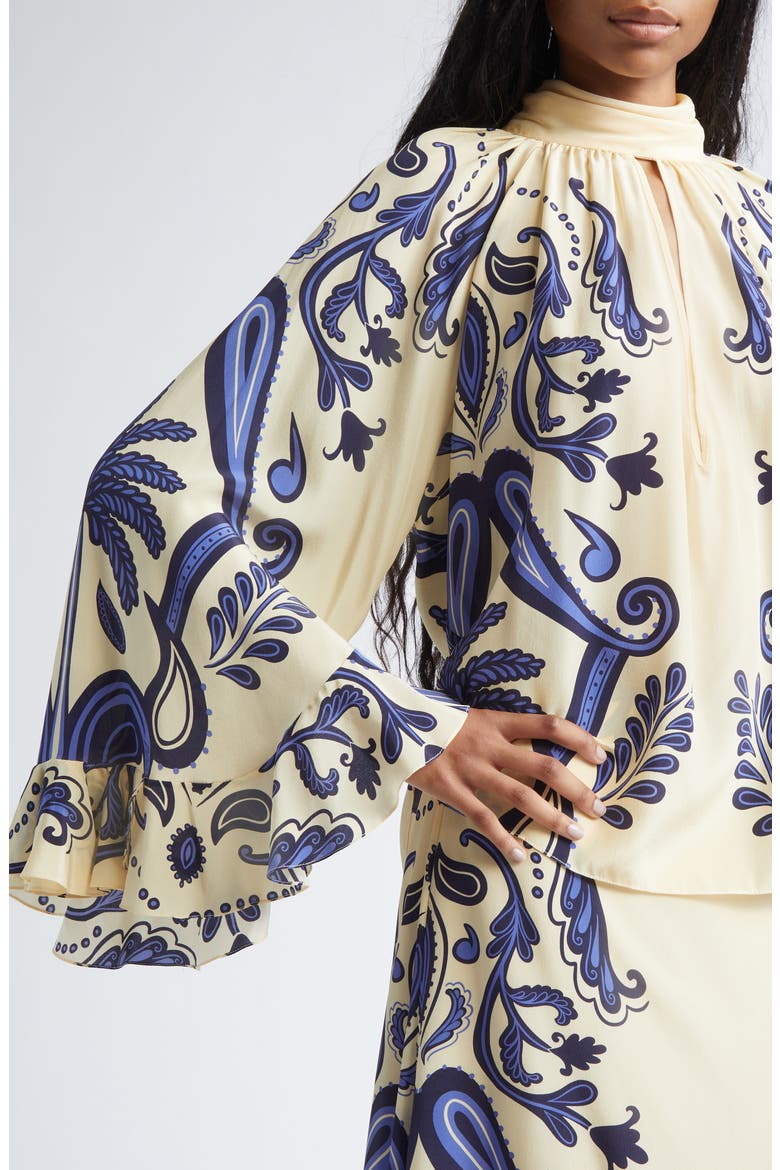 Ritmo Sol Floral Paisley Silk Crêpe de Chine Top, Alternate, color, ECRU / NAVY