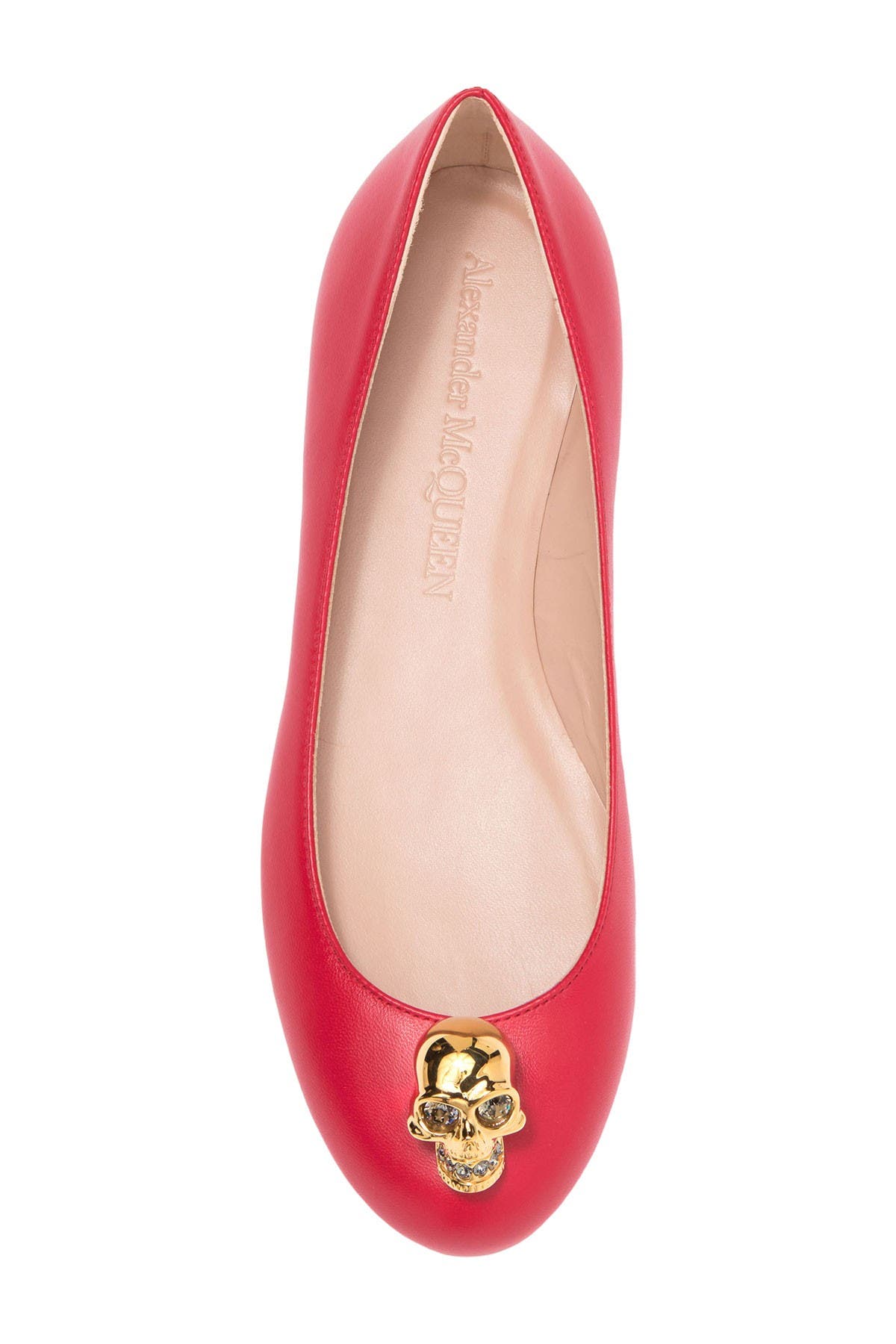 McQueen Skull Accent Leather Flat, Alternate, color, 