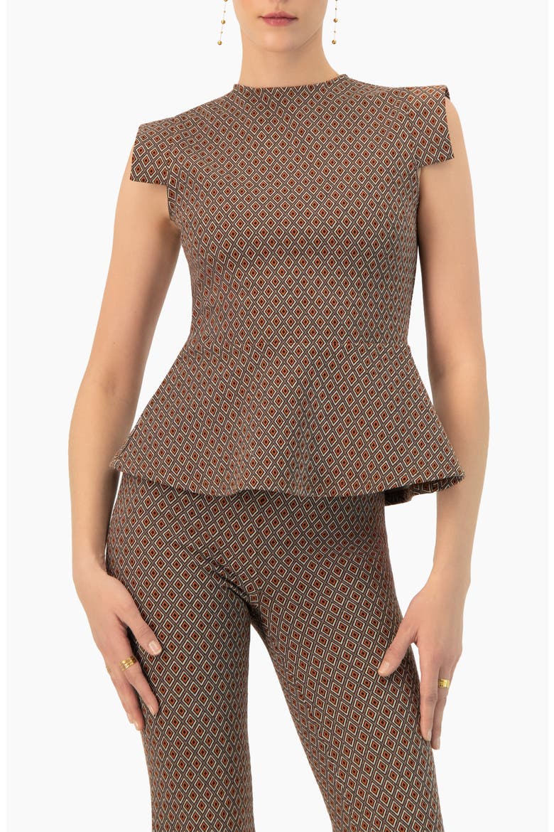 Geometric Peplum Blouse, Main, color, Brown