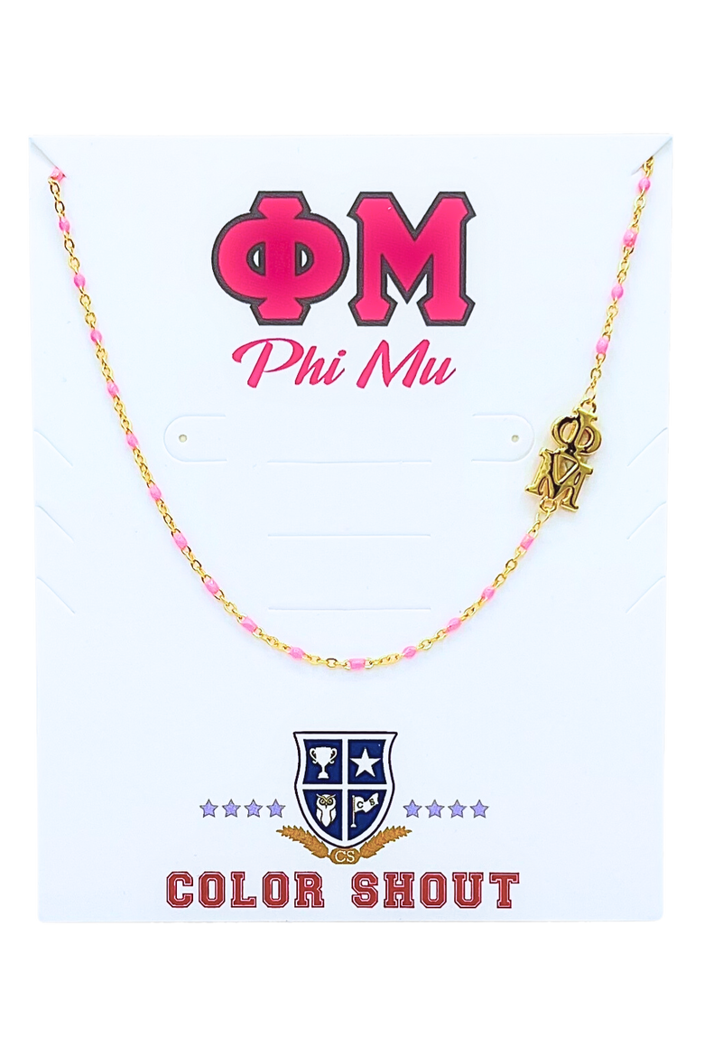 Phi Mu Greek Letter Side Set Necklace, Main, color, Yellow Gold