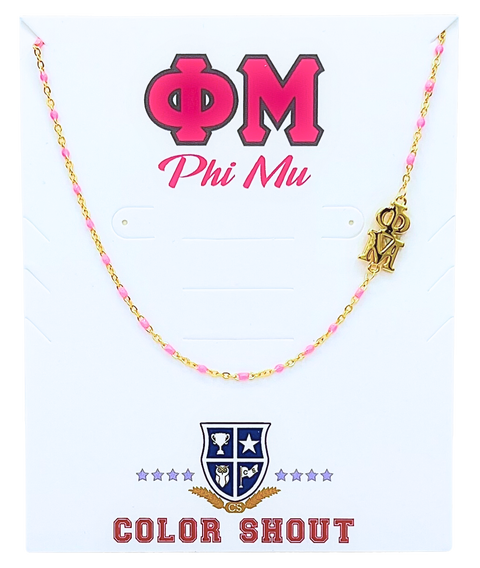 Phi Mu Greek Letter Side Set Necklace
