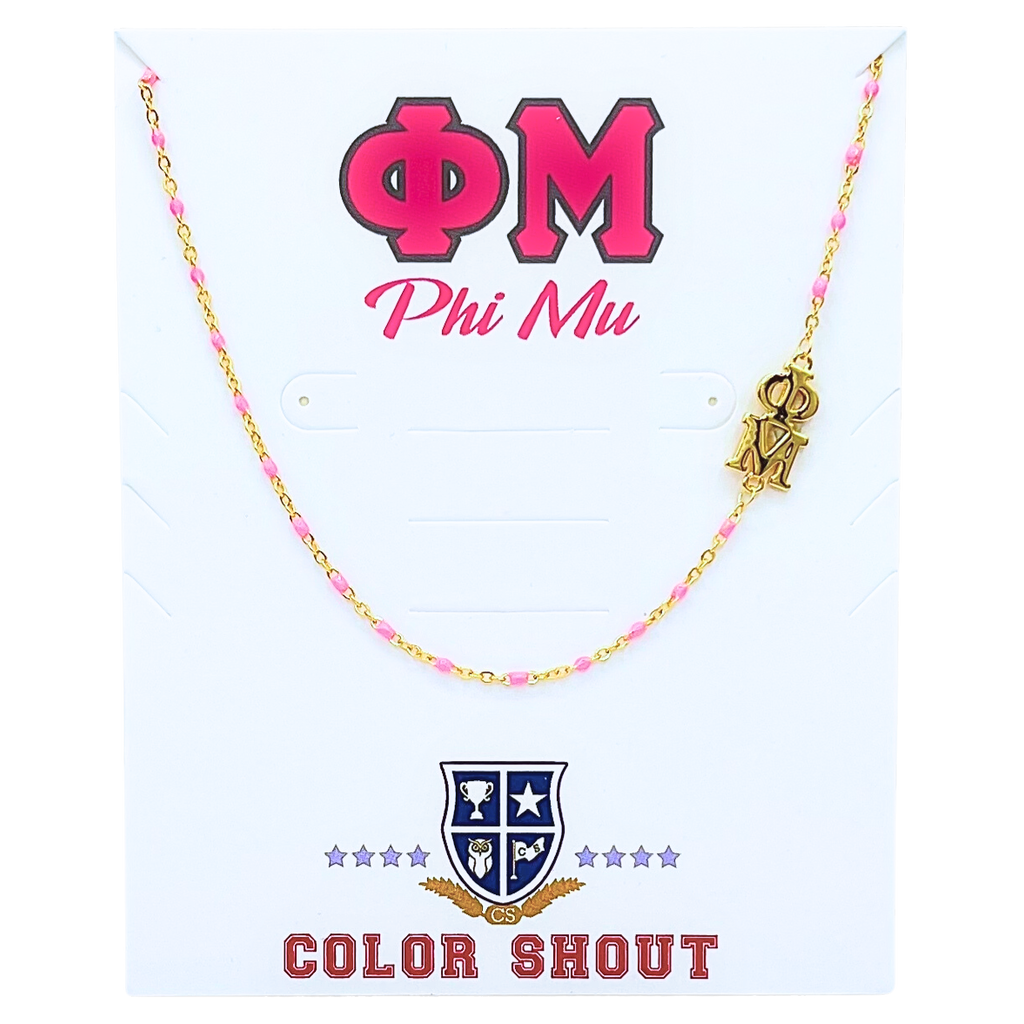 Color Shout Phi Mu Greek Letter Side Set Necklace In Multi