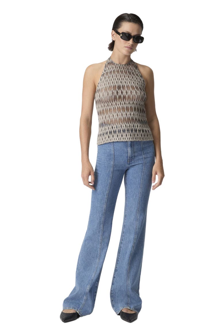 Top In Viscose Blend With 3d Diamond Pattern And Halterneck, Main, color, Beige