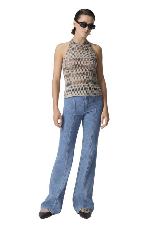 3d Diamond Mixed Viscose Top With Halter Neck