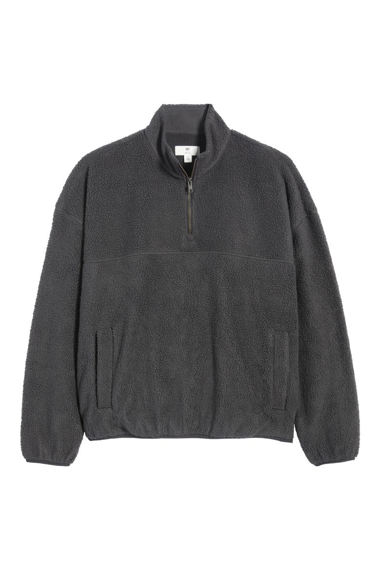 Faux Shearling Quarter Zip Pullover, Main, color, BLACK FADED