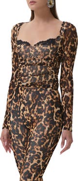 AFRM Marcello Peekaboo Lace Trim Mesh Top