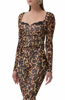 AFRM Marcello Peekaboo Lace Trim Mesh Top