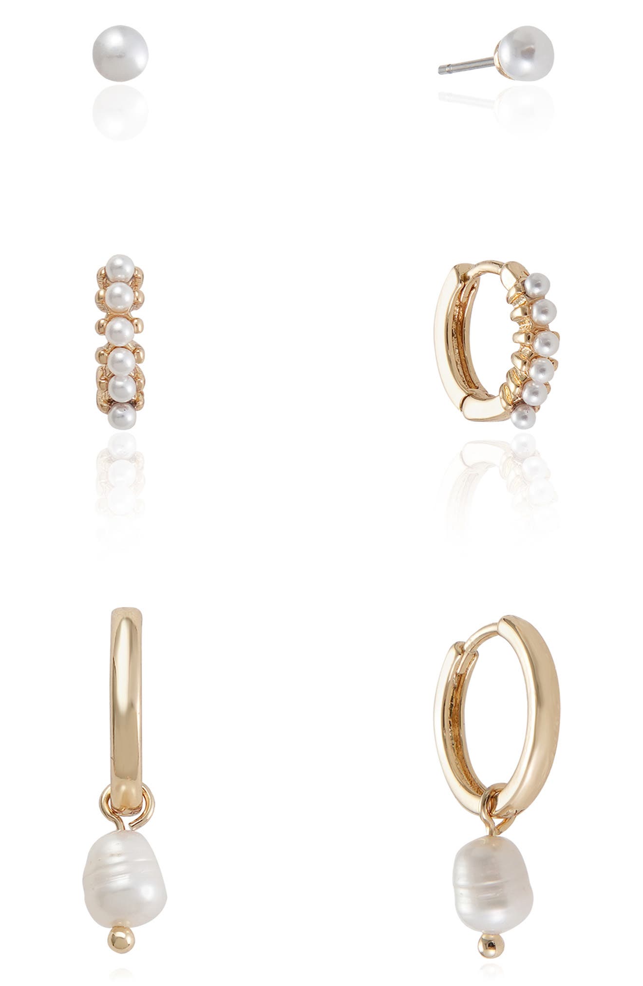 Ultimate Set of 3 Pairs Imitation Pearl Earrings