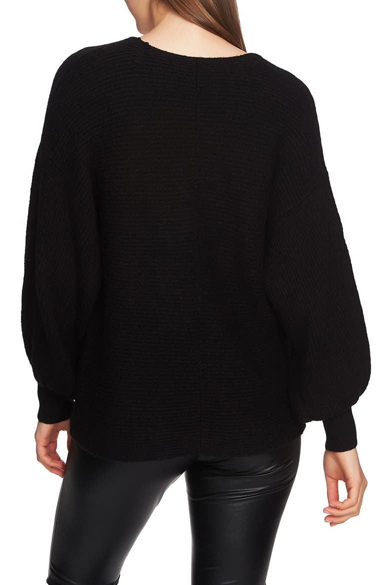 Blouson Sleeve V-Neck Sweater, Alternate, color, RICH BLACK