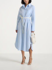 Manière De Voir Isa Belted Pinstripe Cotton Midi Shirt Dress