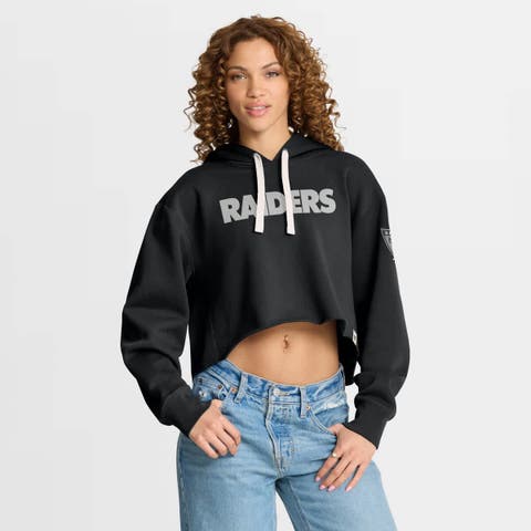 Women's Fanatics Black Las Vegas Raiders Oversized Hometown Heritage Cropped Hoodie