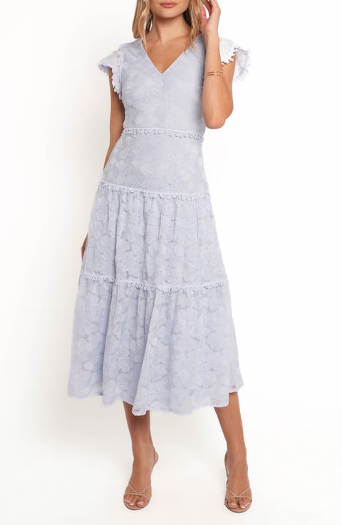 Asher Floral Embroidered Tiered Midi Dress