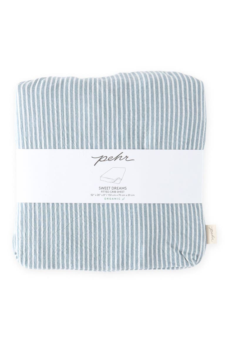 Organic Cotton Seersucker Crib Sheet, Main, color, MARINE BLUE
