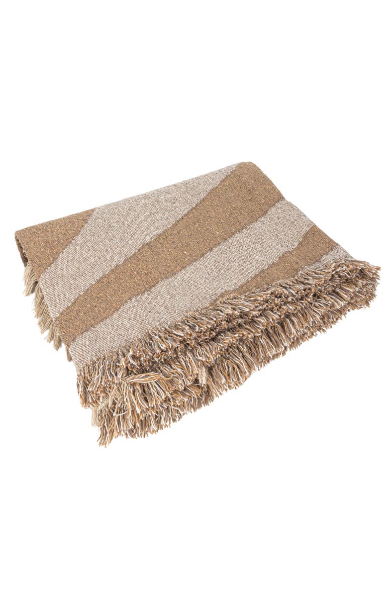 Storied Home Woven Reclaimed Cotton Blend Throw with Wave Design and Fringe, Main, color,