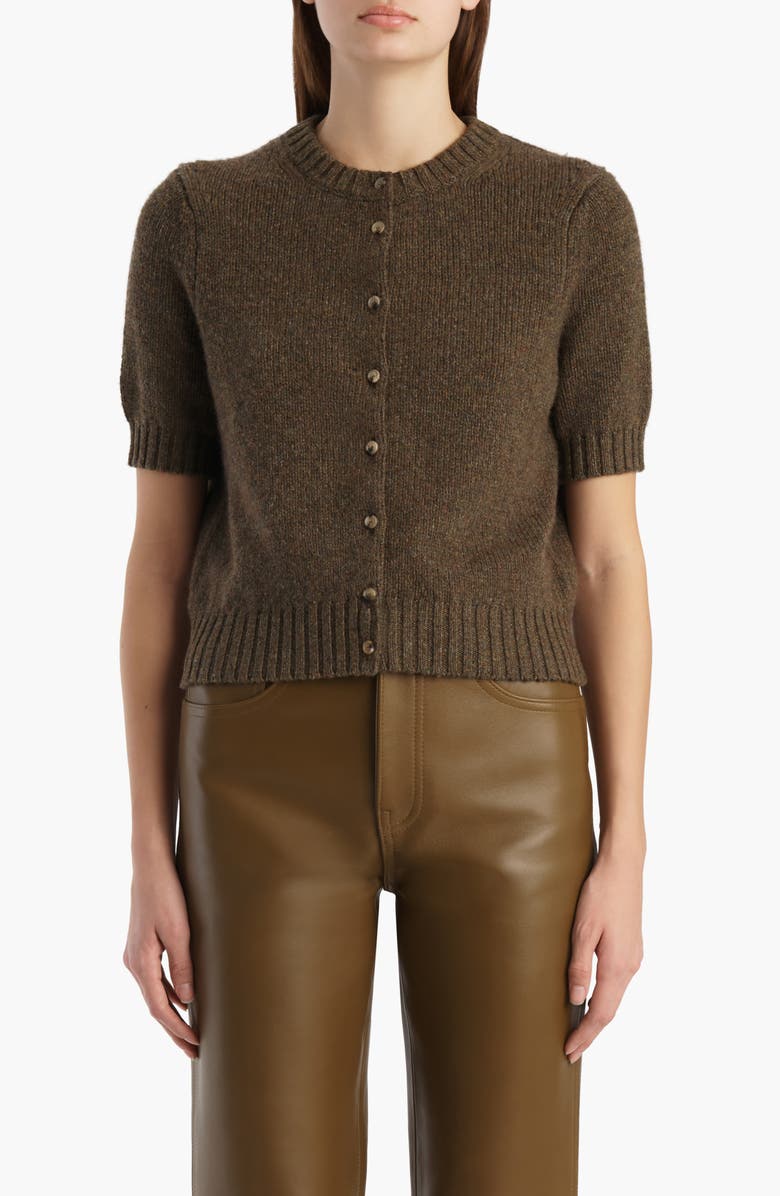 Khaite Nora Short Sleeve Stretch Cashmere Cardigan, Main, color, Artichoke