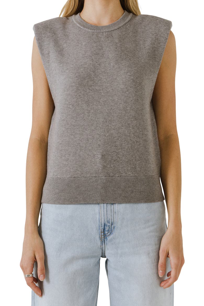 Padded Shoulder Sleeveless Sweatshirt, Alternate, color, HEATHER GREY