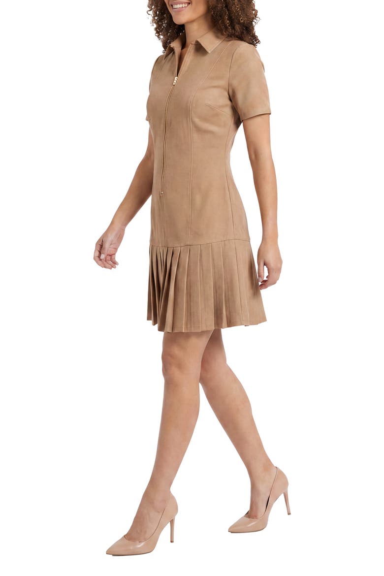 Zip Front Pleated Minidress, Alternate, color, DEEP TAN