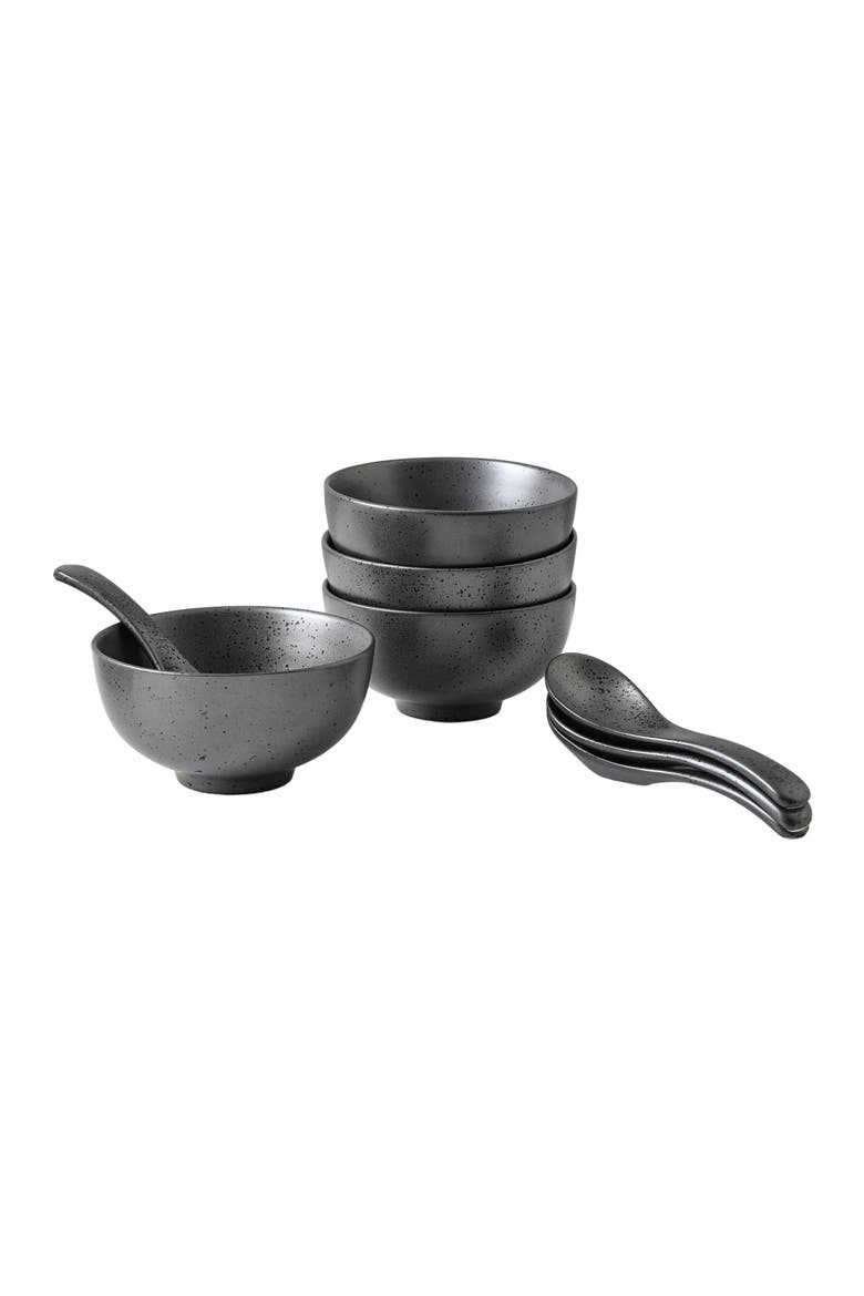 Valencia Porcelain 8-Piece Bowl and Spoon Set, Main, color, Metallic Grey