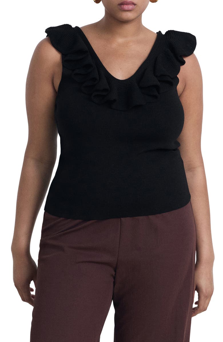 MANGO Ruffle Knit Tank, Main, color, Black