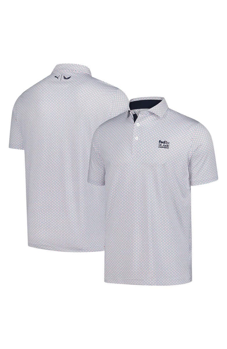 PUMA Men's Puma White FedEx St. Jude Championship Volition Micro Star MATTR Polo, Alternate, color,