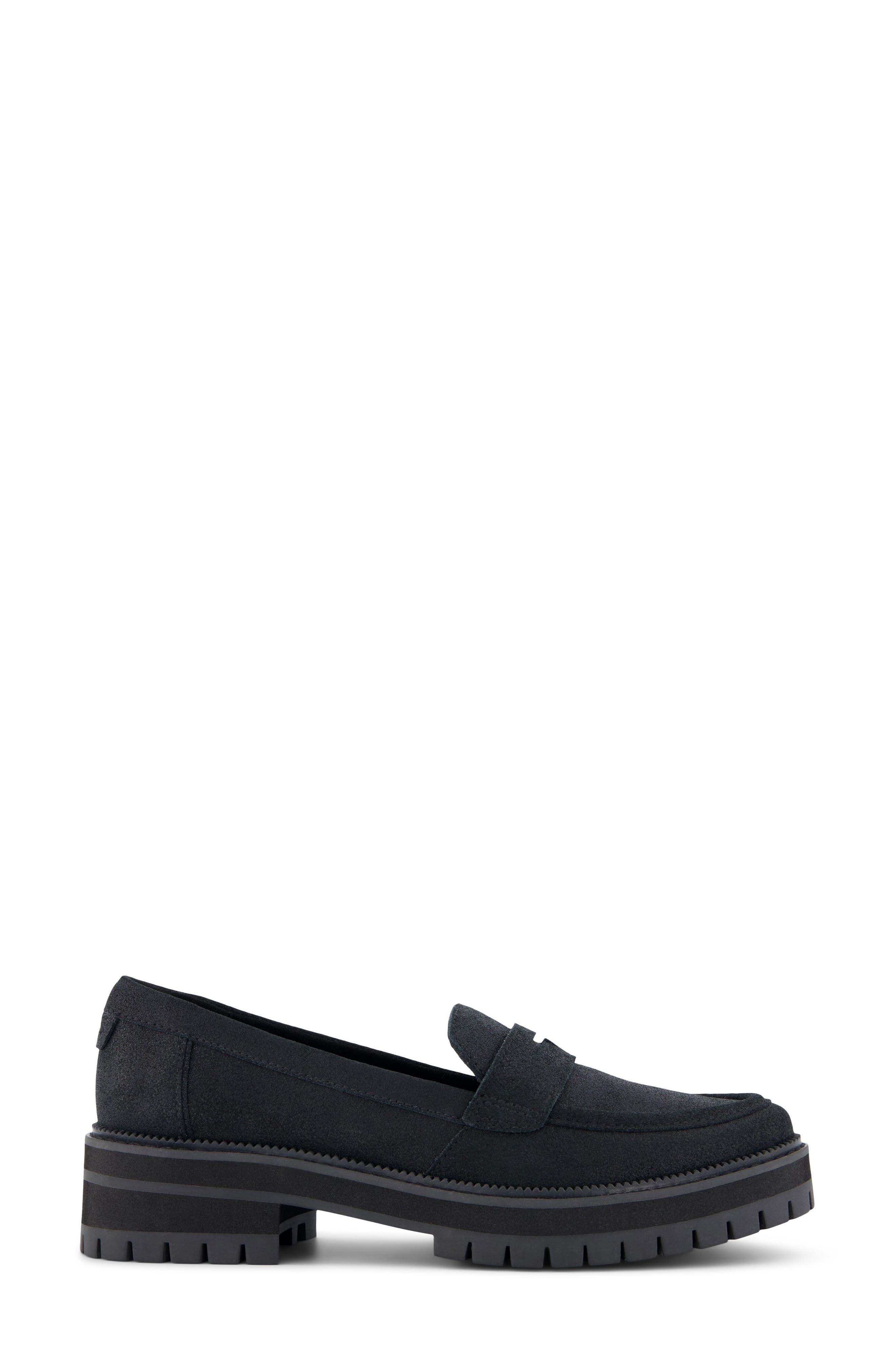 TOMS Cara Platform Penny Loafer, Alternate, color, Black Suede