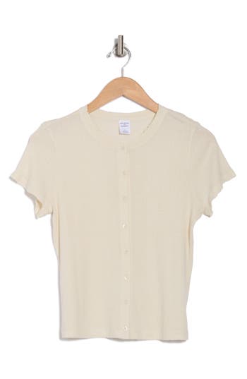 MELROSE AND MARKET MELROSE AND MARKET POINTELLE KNIT BUTTON-UP TOP 