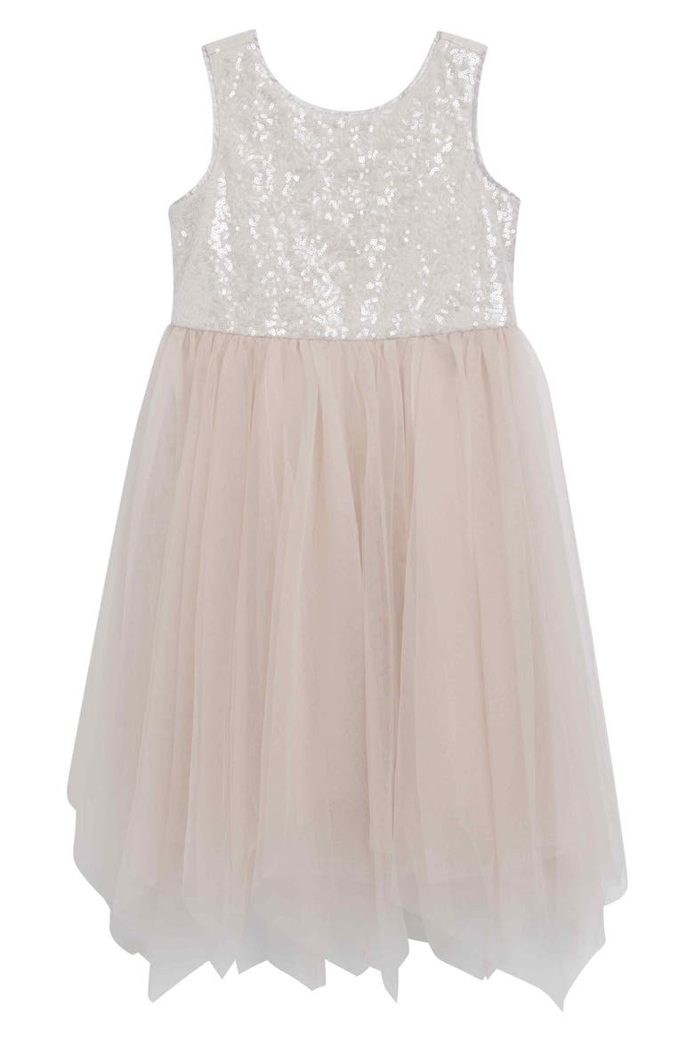 Kids' Sequin Sharkbite Hem Dress, Main, color, DUSTY MAUVE