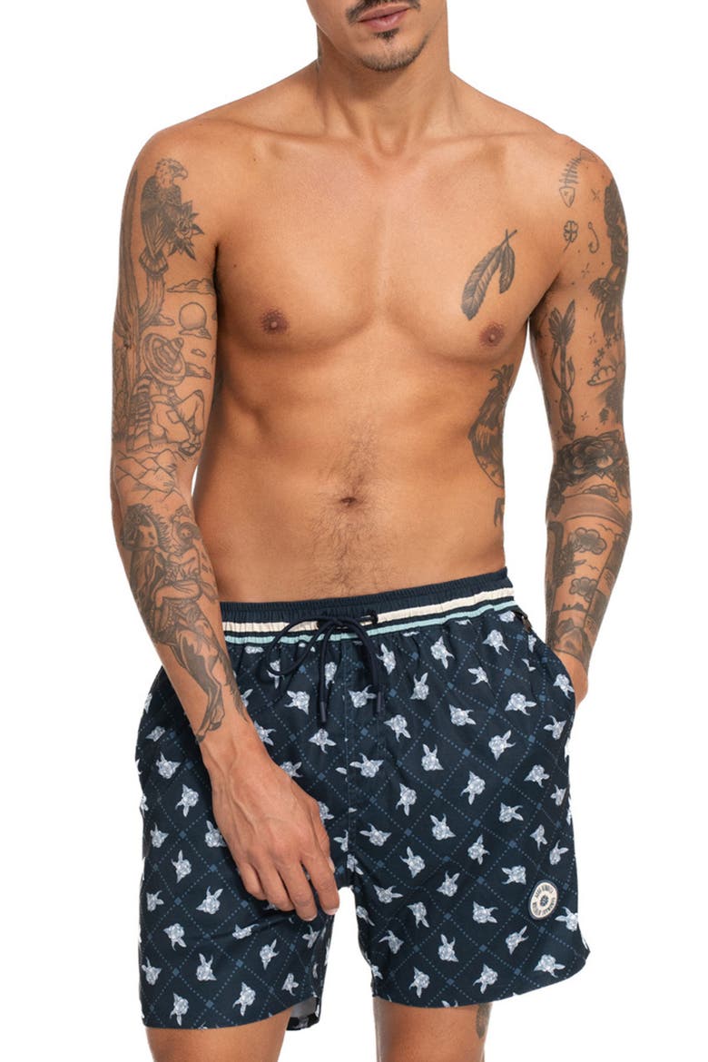 Joe Cherish Stretch Cotton Blend Swim Trunks, Main, color, NAVY MULTI