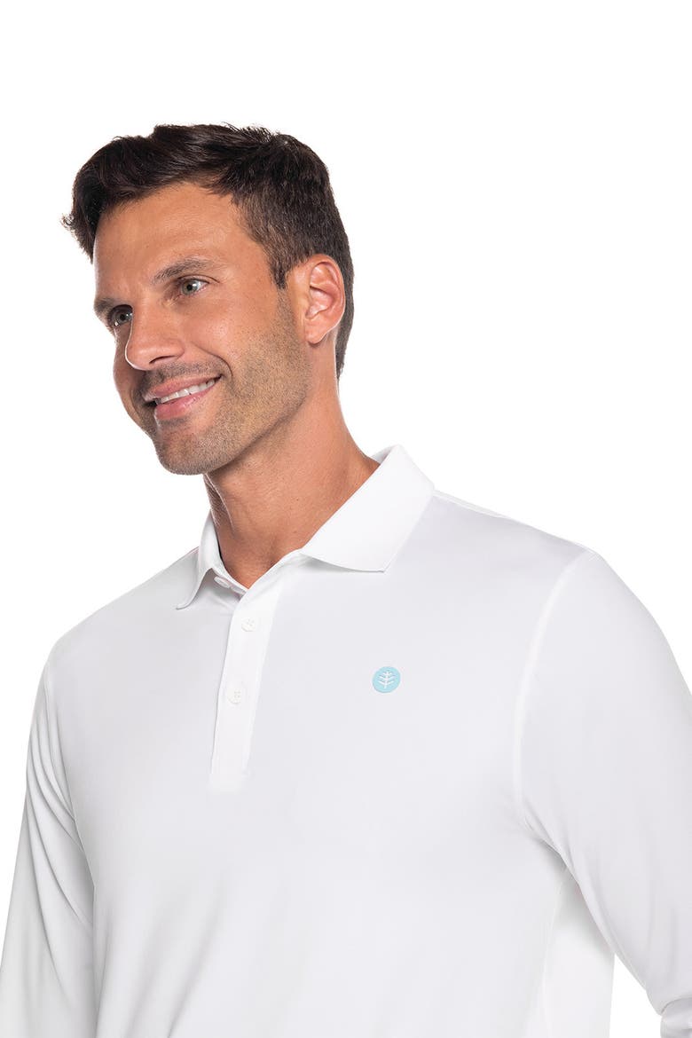 Men's LumaLeo Long Sleeve Sports Polo, UPF 50+ Sun Protection, Alternate, color, White
