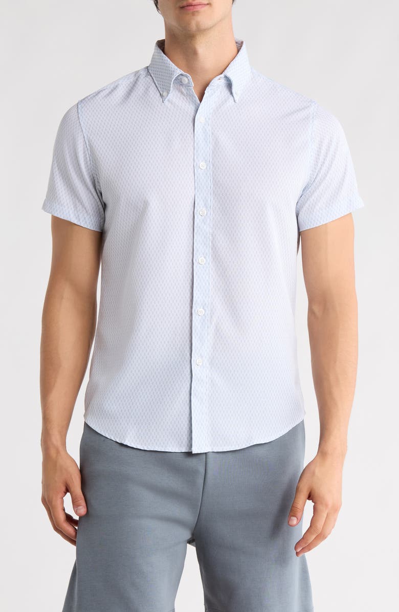 DENIM AND FLOWER Geo Print Button-Up Shirt, Main, color, White