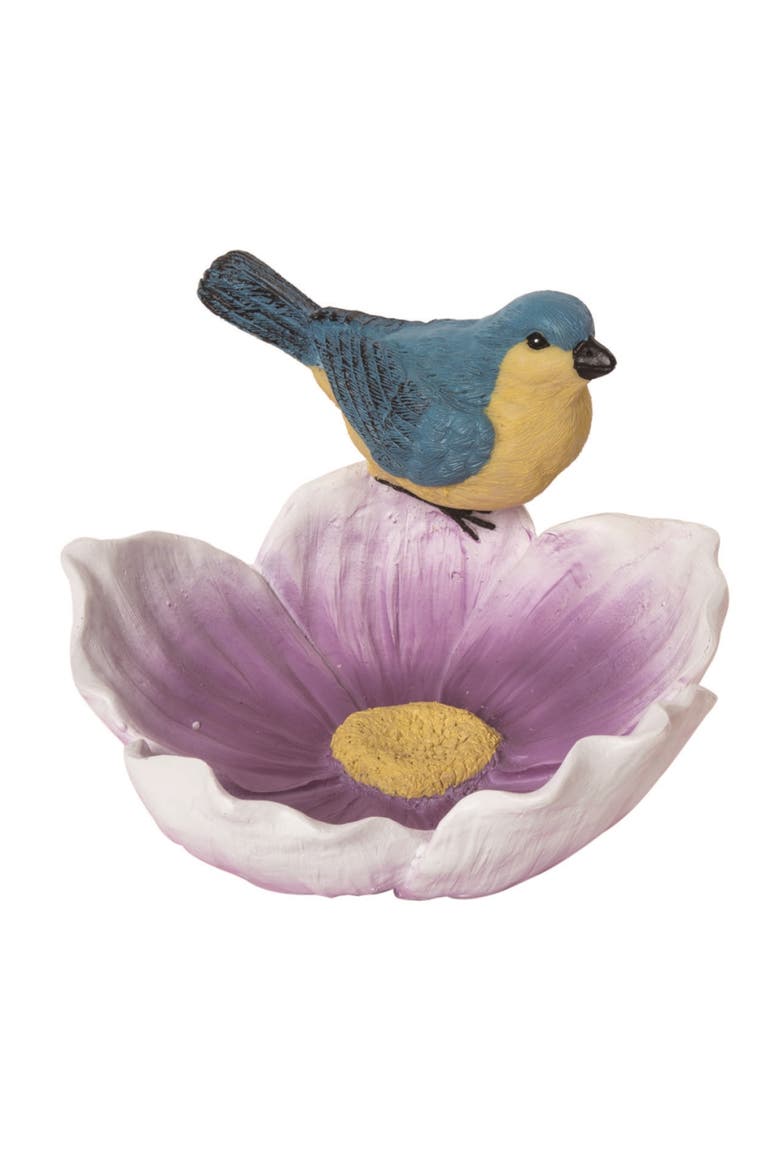 7.1 Inch Blue Spring Bird on Flower Decorative Object Polyresin Spring Decor, Main, color, Blue