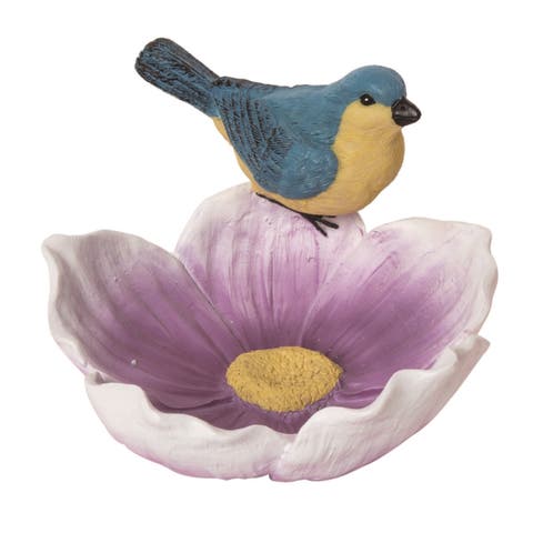 7.1 Inch Blue Spring Bird on Flower Decorative Object Polyresin Spring Decor