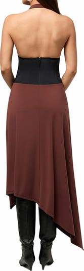 Corset Halter Asymmetrical Midi Dress