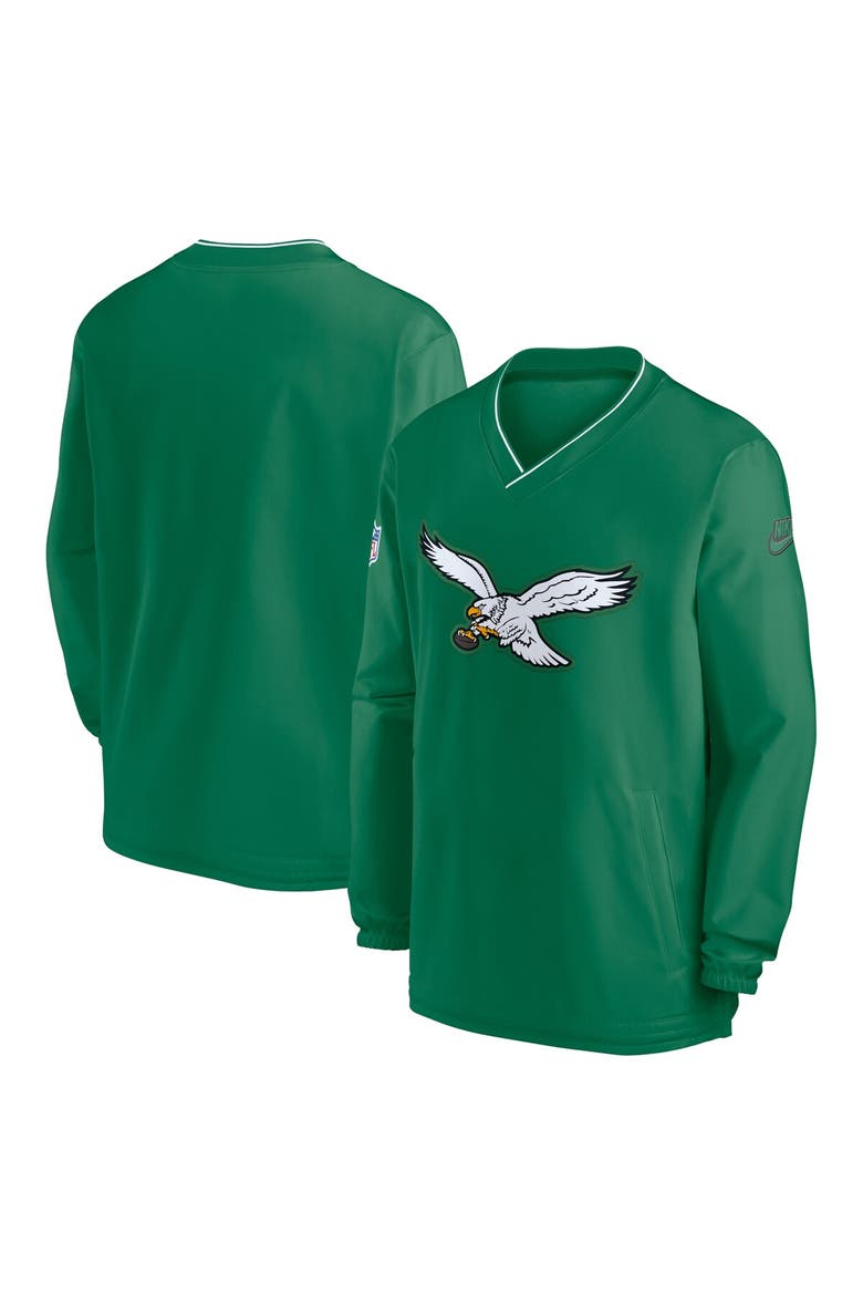Men's Nike Kelly Green Philadelphia Eagles 2024 Sideline Throwback Logo Long-Sleeve V-Neck Windshirt, Main, color, Kelly Green