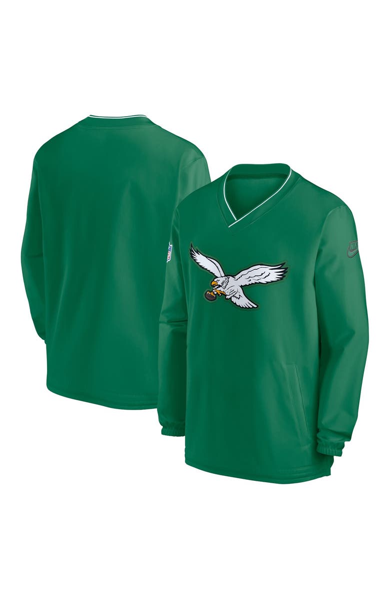 Nike Men's Nike Kelly Green Philadelphia Eagles 2024 Sideline Throwback Logo Long-Sleeve V-Neck Windshirt, Main, color, Kelly Green